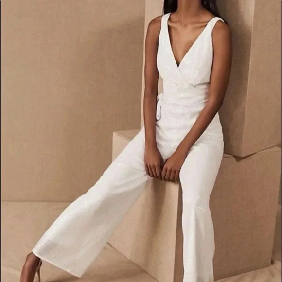 NWT Sachin and Babi Somers Sequin White Wedding Jumpsuit Wide Leg White Wedding - Picture 5 of 17
